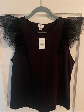J. Crew Black Sheer Polka Dot Flutter Sleeve Camisole